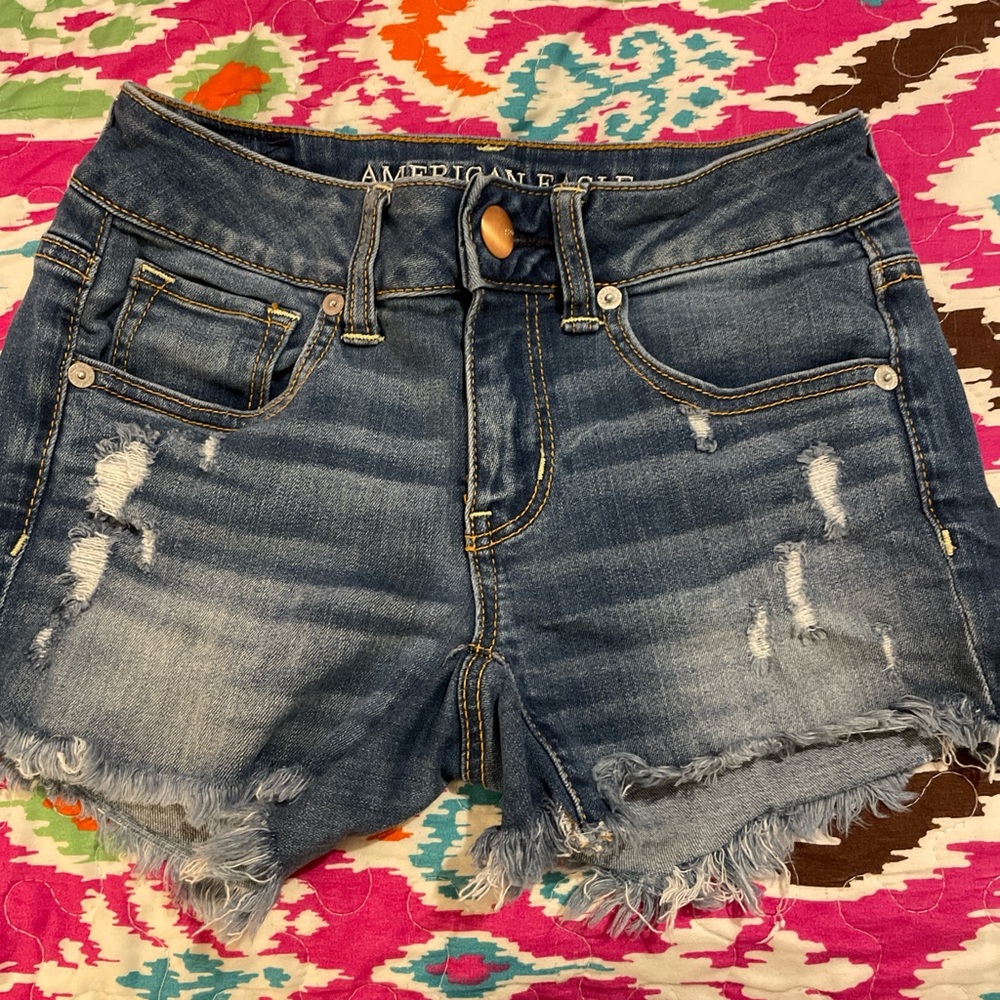 American Eagle Outfitters Distressed Dark Blue Jean Shorts